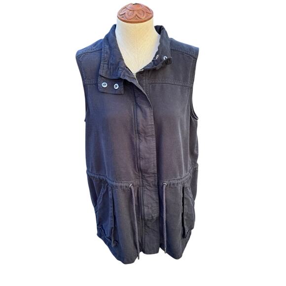 AnyBody Cargo Vest with Pockets Black Sleeveless Zip Jacket Women's Medium - Picture 1 of 8